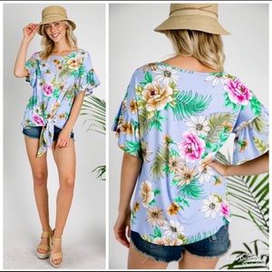 🌸Ruffled Floral Tie Front Top🌸